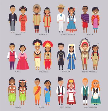 Couples in Traditional Clothes Present Countries clipart