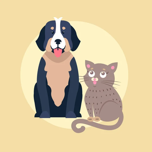 可爱的狗和猫卡通平面矢量图标 — 图库矢量图片