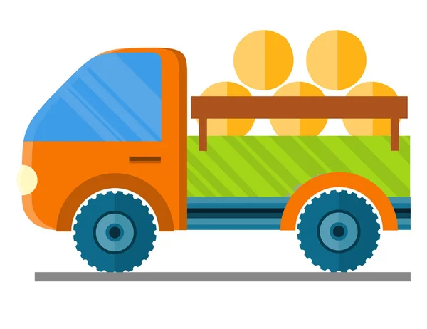 Car Carrying Hay in a Trailer Vector Illustration — Stock Vector