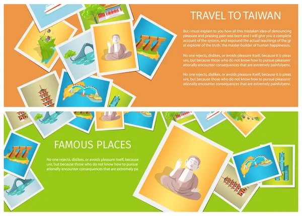 Utazás Tajvan, ezen a környéken: híres helyek brosúra-tájékoztató — Stock Vector