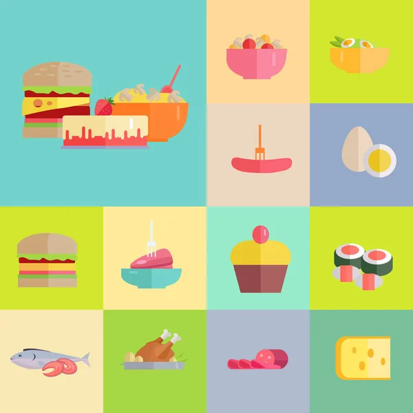 Deliciosas comidas y postres Ilustraciones Set — Vector de stock