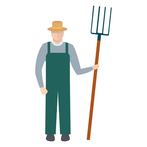 Farmer with a Pitchfork in Hat and Green Overalls — Stock Vector
