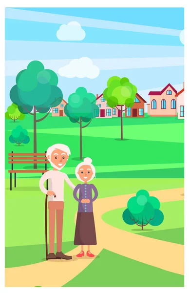 Senior Couple Standing on Path at Park in Summer — Stock Vector