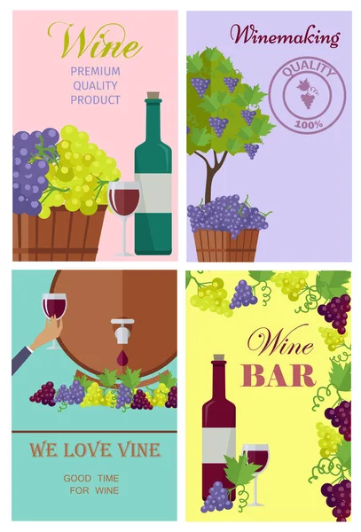 Şarap yapımı ve Wine Bar promosyon posterler ayarla — Stok Vektör