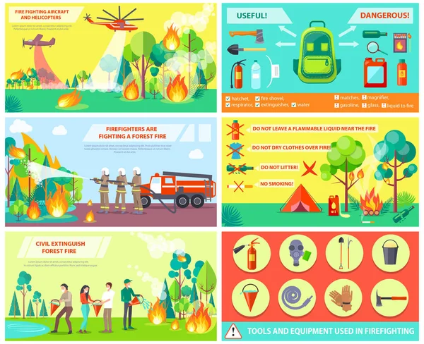 Παλεύοντας με την πυρκαγιά στο δάσος και κανόνες κολάζ — Διανυσματικό Αρχείο