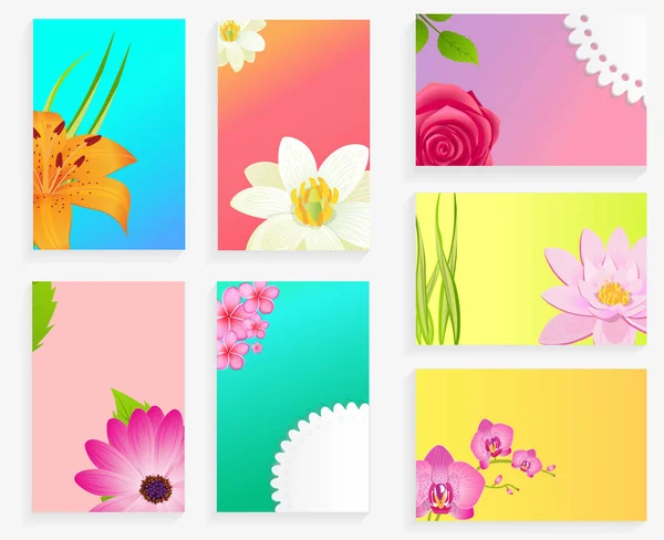 Vector affisch av färgglada blommor Set på hälsning — Stock vektor