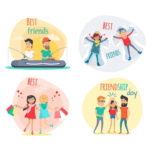 Set von besten Freunden und Freundschaft Tag flaches Design — Stockvektor