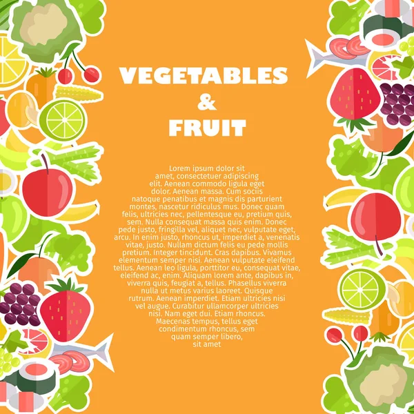 Banner de comida saludable con frutas y verduras — Vector de stock