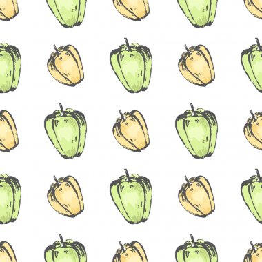 Beyaz Seamless modeli üzerinde sarı ve yeşil biber