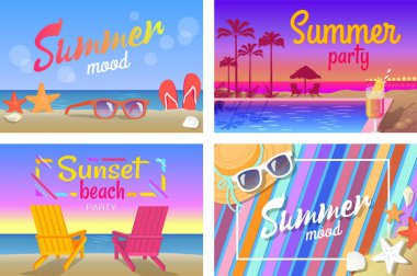 Yaz plaj partisi ile iyi bir ruh hali posterler koymak