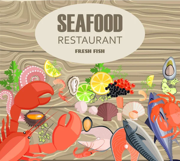 Meeresfrüchte-Restaurant mit Speisen aus frischem Fisch — Stockvektor