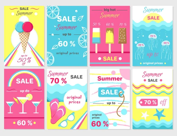 Sommerschlussverkauf bis zu 70 Werbeplakate Set — Stockvektor
