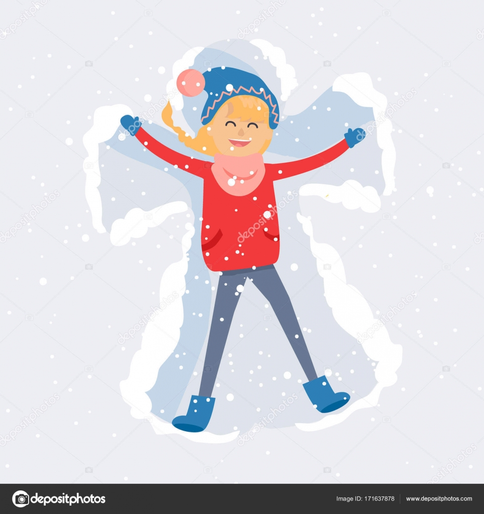 Download Snow angels cartoon | Happy Woman Making Snow Angel Flat ...