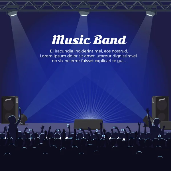 Zenekar koncert spotlámpák nagy fázisban — Stock Vector