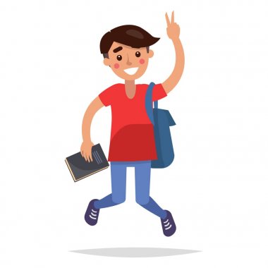 Kitap ve Briefbag ile esmer öğrenci atlama