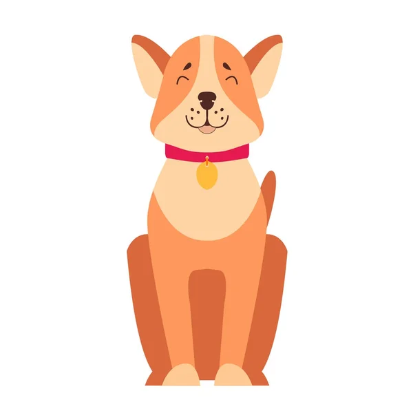 Cute Dog Seating Cartoon Flat Vector Icon — Stock Vector