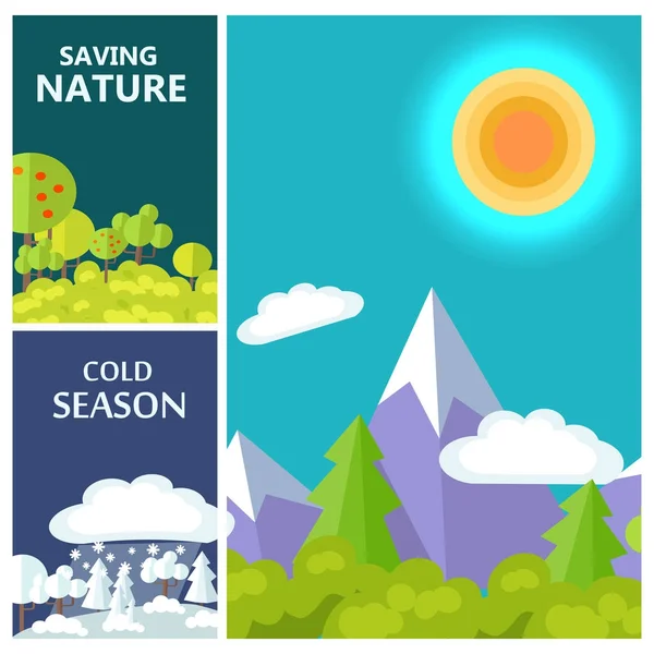 Saving Nature, Cold Season and Luxury Mountains — Stock Vector