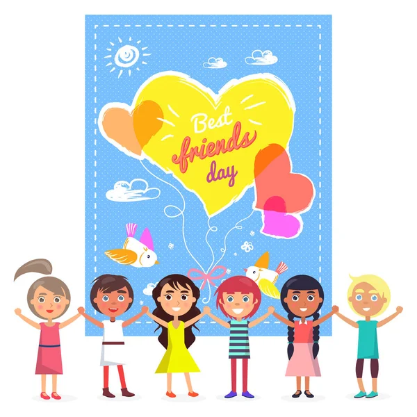 Best Friends Day banner and Friendly Children — Stock Vector