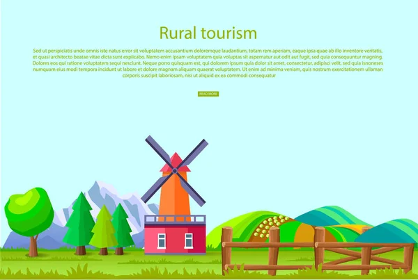 Turystyka wiejska plakat z Countryside krajobraz — Wektor stockowy