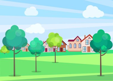 Park ağaç arka plan üzerinde binalar ile yaz aylarında