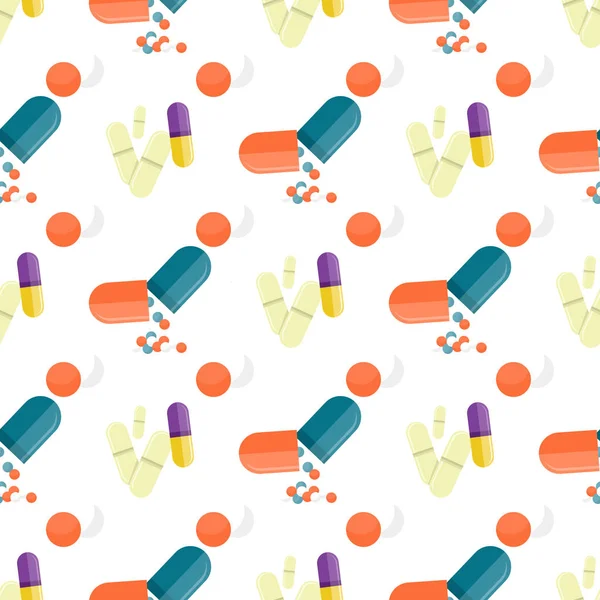 Seamless mönster medicinska droger, piller, kapslar — Stock vektor
