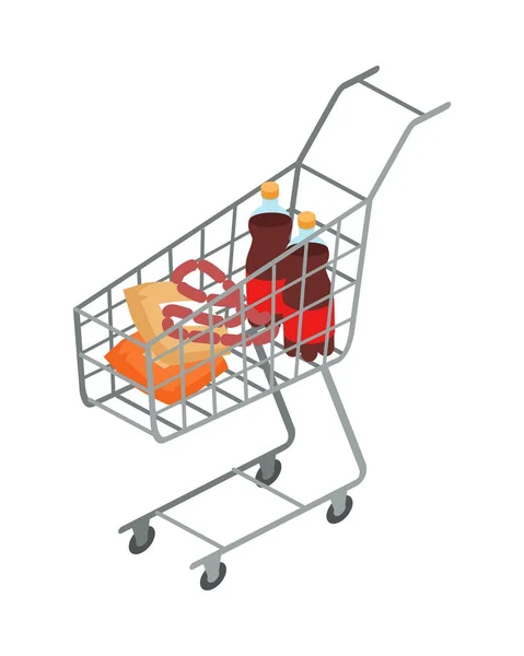 Тележка супермаркета с пищевым изометрическим вектором — стоковый вектор