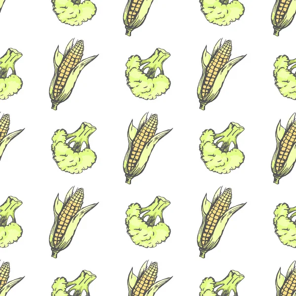 Plaques de maïs et brocoli sur papier d'emballage blanc — Image vectorielle