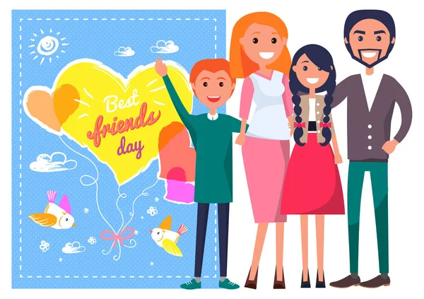 Best Friends Day Template Poster with Family. — Stock Vector