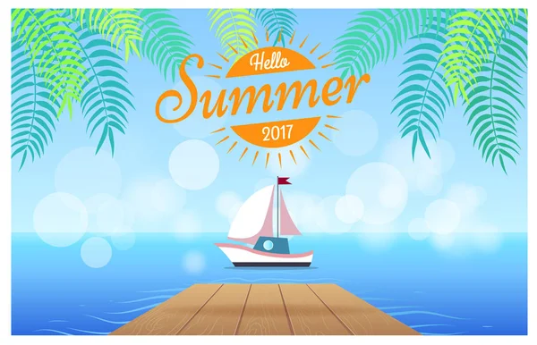 Hello Summer 2017 Card with Tropics on Background — Stock Vector