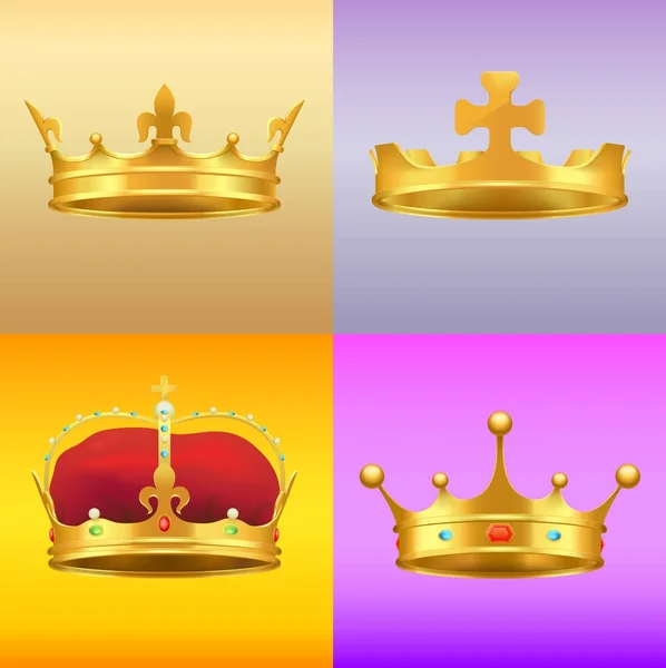 Gold Kings Medieval Crowns in Several Designs Set — Stock Vector