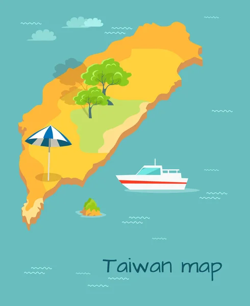 Tajwan kartografii Map. Chiński Island w Ocean — Wektor stockowy