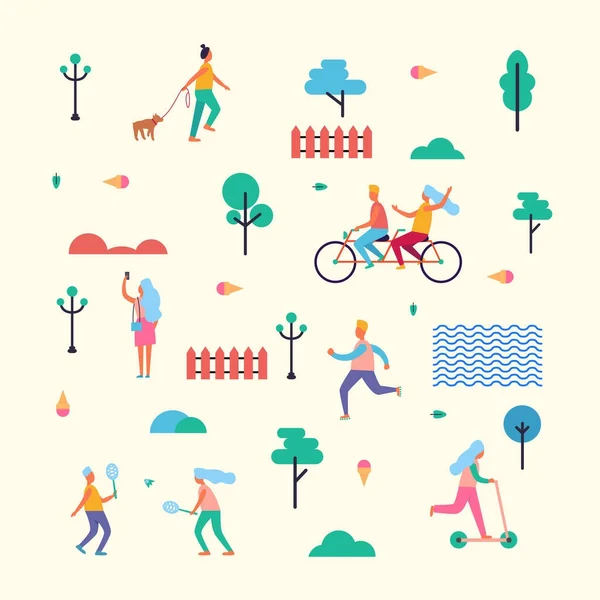 Modèle composé de personnages minimalistes sur la promenade — Image vectorielle