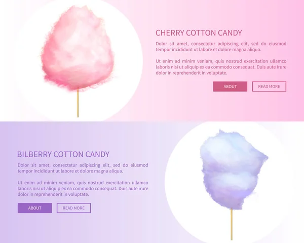 Kersen en bosbessen Cotton Candies webbanners — Stockvector