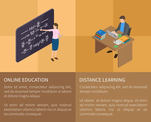 Онлайн-образование и плакат дистанционного обучения — стоковый вектор