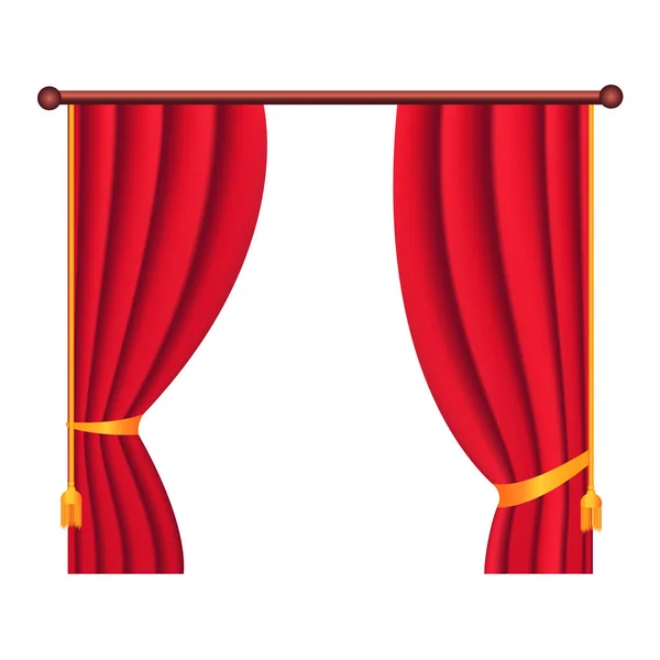 Длинный шелковый красный театр занавес висит на карнизе — стоковый вектор