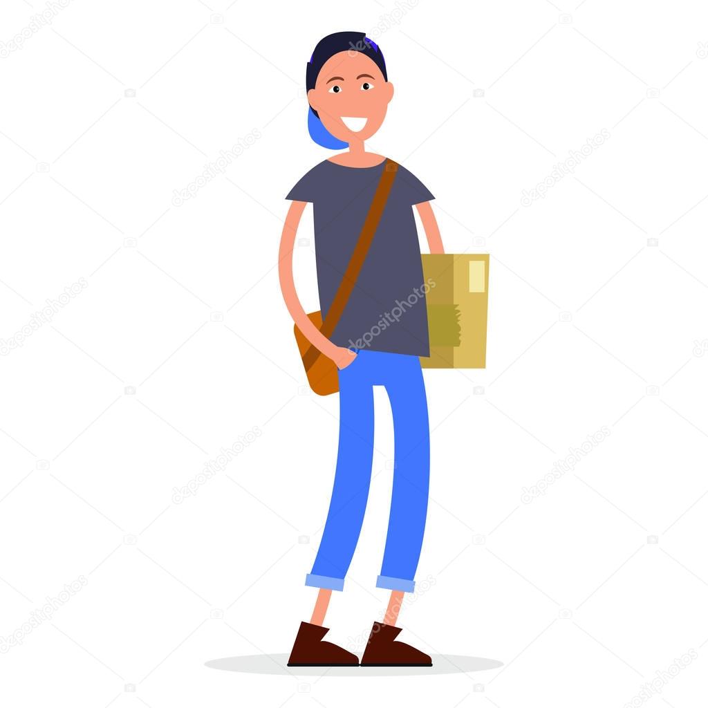 Student in Cap with Bag over Shoulder Vector