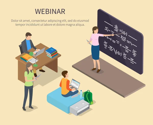 Webinar for People Studying at Home Vector Poster — Stock Vector