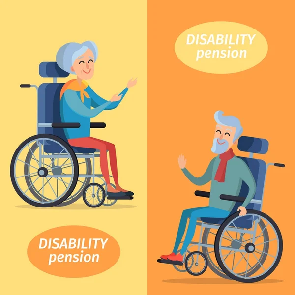 Pension d'invalidité Deux pensionnés en fauteuil roulant — Image vectorielle