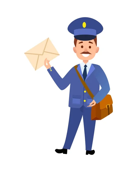 Postman Delivering Letter Isolated Cartoon Vector — Stock Vector