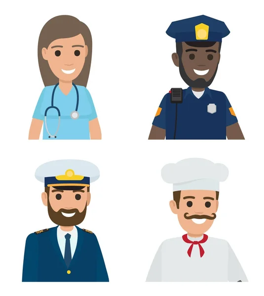 Professions Vector Doctor, Policeman, Sailor, Cook — Stock Vector