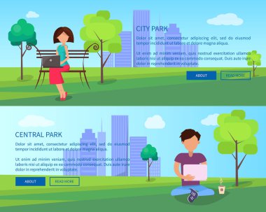 İnsanlar ve araçlar ile merkez şehir parkı afiş