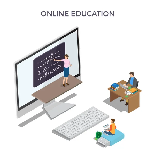 Póster promocional de educación en línea con computadora grande — Vector de stock