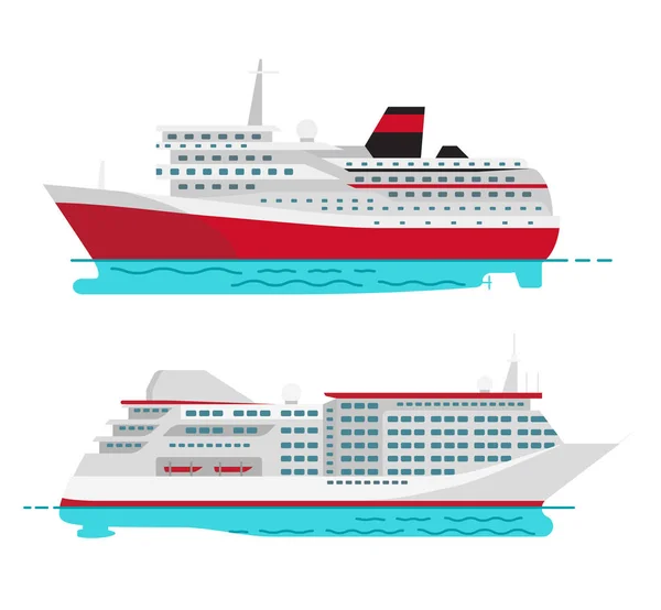 Amplio crucero de lujo y gran vapor rojo — Vector de stock