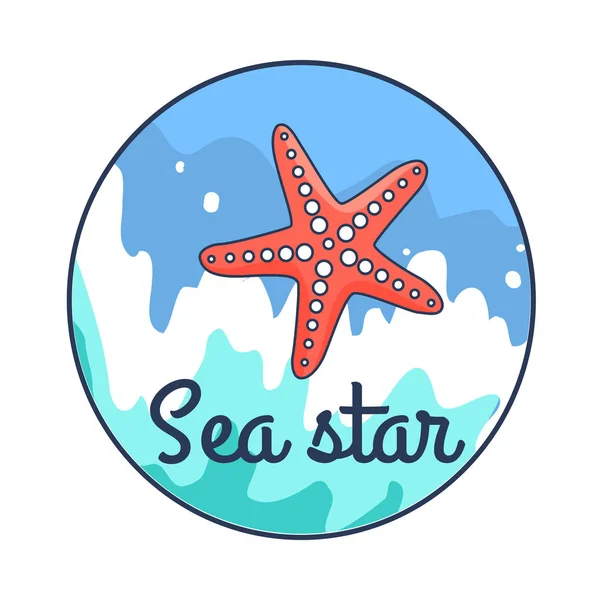 Cartel que representa la estrella del mar contra el fondo del agua — Vector de stock