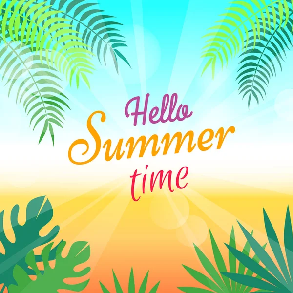 Прекрасный летний рекламный плакат с зелеными пальмами — стоковый вектор
