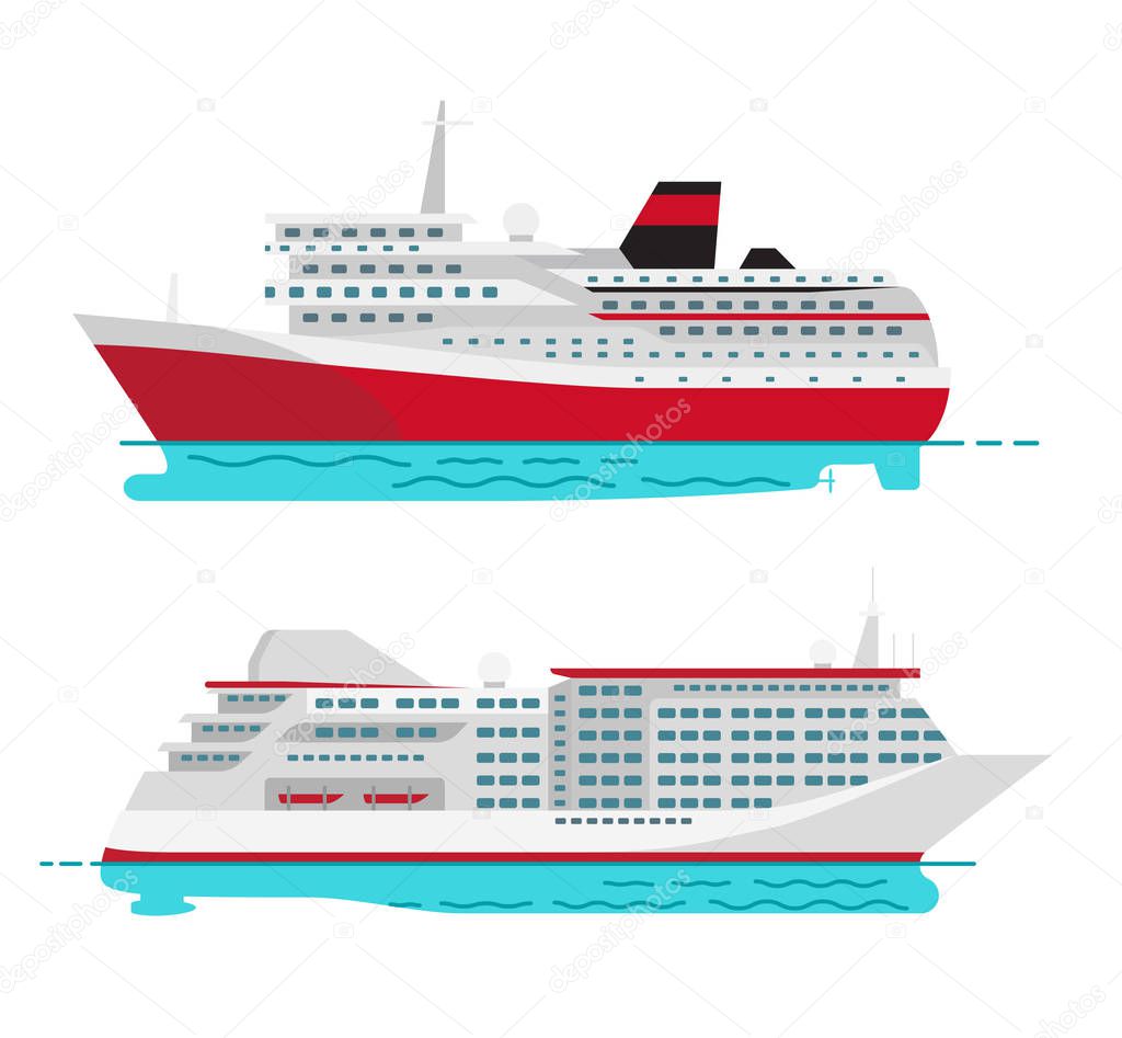Spacious Luxury Cruise Liner and Big Red Steamer