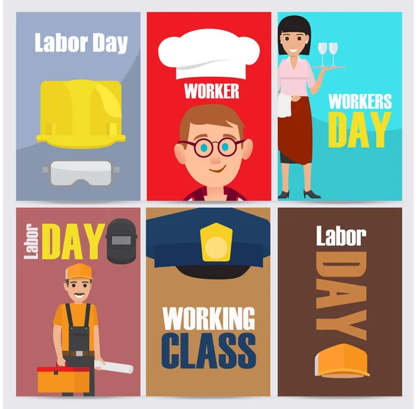 Uluslararası İşçi Bayramı temalı illüstrasyonlar ayarla — Stok Vektör