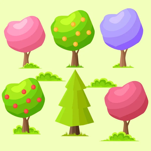 Low Poly Colorful Trees Flat Vector Set — Stock Vector