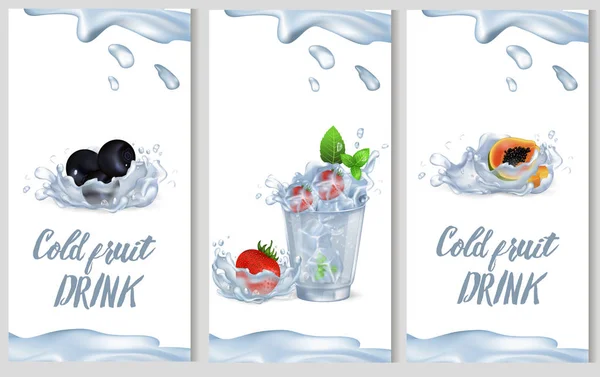 Affiche de promotion de boissons aux fruits froids Illustration — Image vectorielle