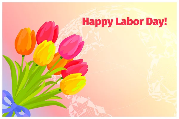 Affiche de Joyeuse Fête du Travail avec Bouquet de tulipes — Image vectorielle